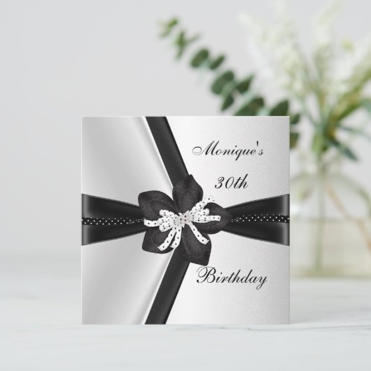 Elegant 30e verjaardag Black White Polka Dot Kaart (Staand voorkant)