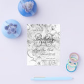 Elegant 30e verjaardag Floral Silver White Invite Flyer (Enkel)