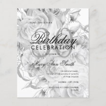 Elegant 30e verjaardag Floral Silver White Invite