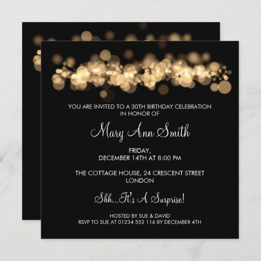 Elegant 30e verjaardag Gold Bokeh Licht Kaart (Voorkant / Achterkant)