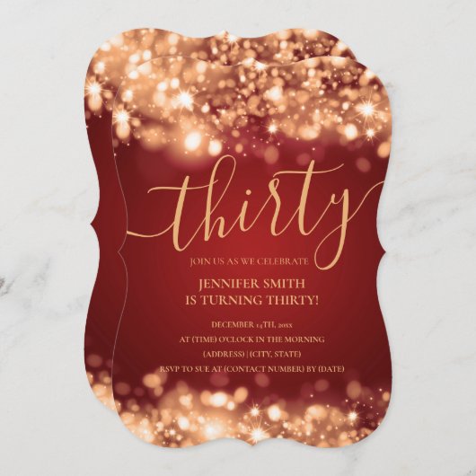 Elegant 30e verjaardag Gold en rood glam licht Kaart (Voorkant / Achterkant)