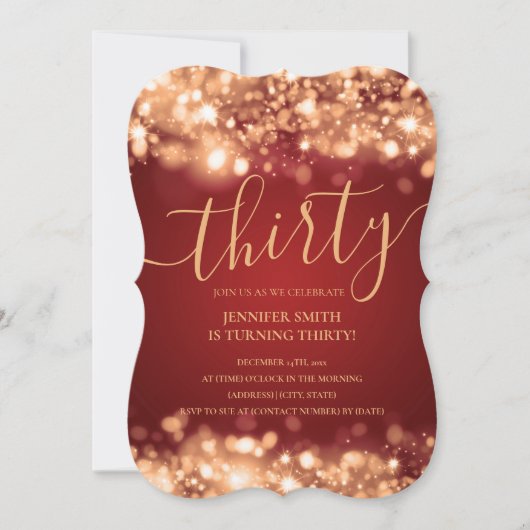 Elegant 30e verjaardag Gold en rood glam licht Kaart (Voorkant)
