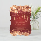 Elegant 30e verjaardag Gold en rood glam licht Kaart (Staand voorkant)