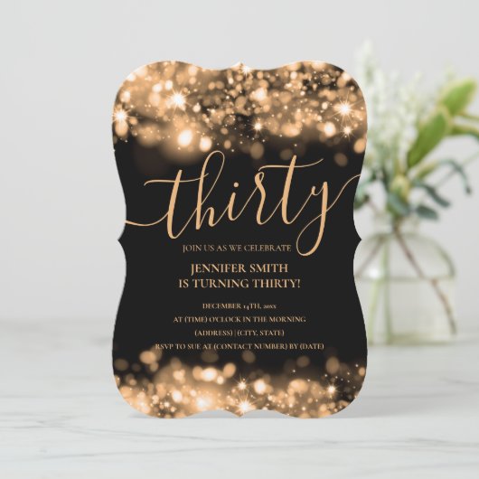 Elegant 30e verjaardag Gold Glam Licht Kaart (Staand voorkant)