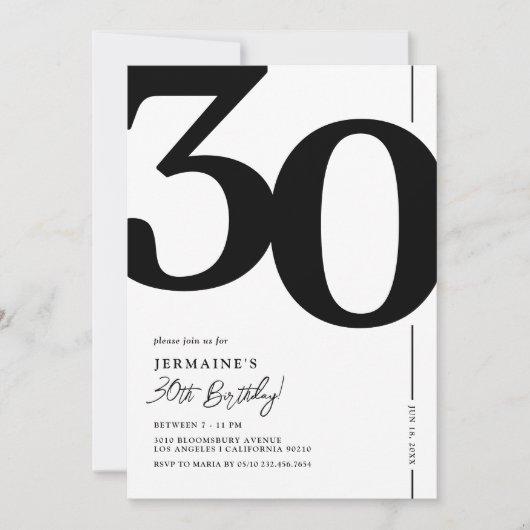 Elegant 30e verjaardag uitnodiging (Voorkant)