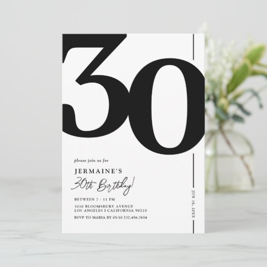 Elegant 30e verjaardag uitnodiging (Staand voorkant)