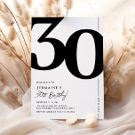 Elegant 30e verjaardag uitnodiging<br><div class="desc">Klassieke zwarte en witte 30e verjaardagsfeestuitnodigingen met het nummer '30' in een grote gedurfde serif doopvont,  en een moderne sjabloon die gemakkelijk te personaliseren is.</div>