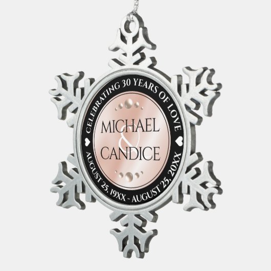 Elegant 30th 46th Pearl Wedding Jubileum Tin Sneeuwvlok Ornament (Rechts)