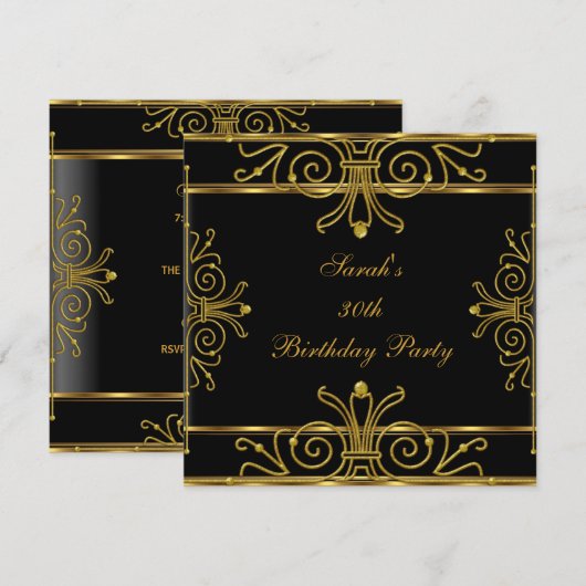 Elegant 30th Birthday Black Gold Art Deco Kaart (Voorkant / Achterkant)