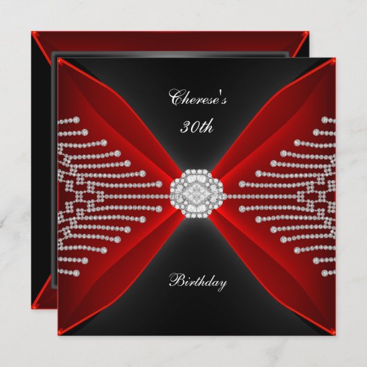 Elegant 30th Birthday Black Rich Red Diamond Kaart (Voorkant / Achterkant)
