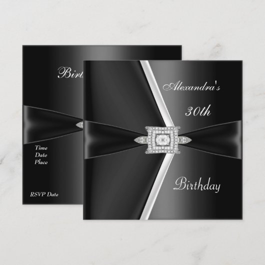 Elegant 30th Birthday Black White Diamond Kaart (Voorkant / Achterkant)