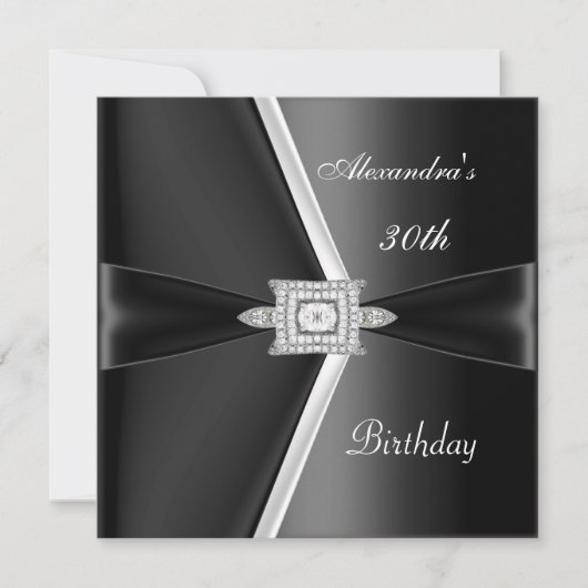 Elegant 30th Birthday Black White Diamond Kaart (Voorkant)
