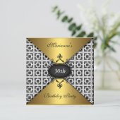 Elegant 30th Birthday Black White en Gold Kaart (Staand voorkant)
