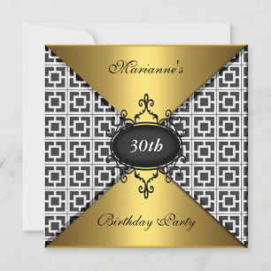 Elegant 30th Birthday Black White en Gold Kaart