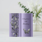 Elegant 30th Birthday Butterfly MauveSilver Floral Kaart (Staand voorkant)