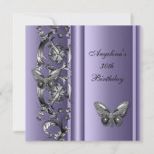 Elegant 30th Birthday Butterfly MauveSilver Floral Kaart (Voorkant)