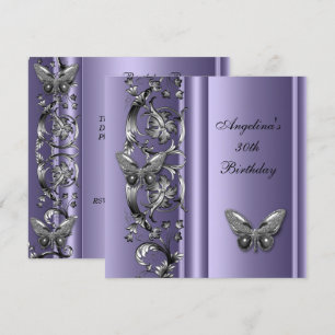 Elegant 30th Birthday Butterfly MauveSilver Floral Kaart