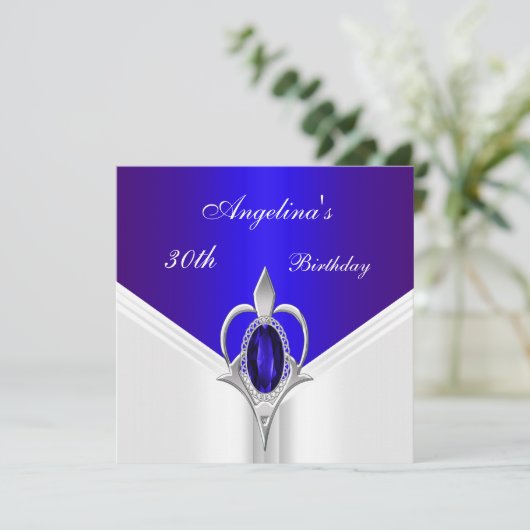 Elegant 30th Birthday Exotic Blue Silver Jewel Kaart (Staand voorkant)