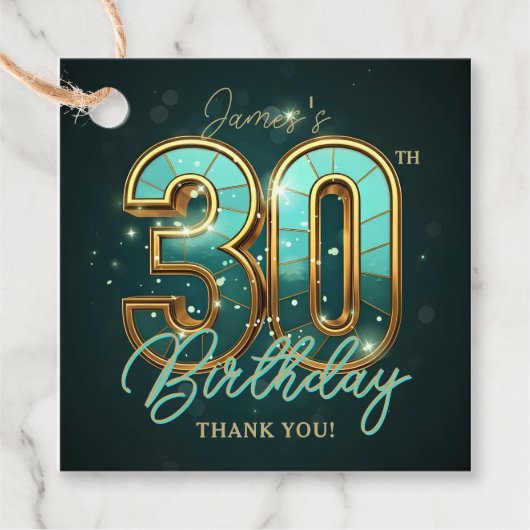 Elegant 30th Birthday Gold Teal 3D Effect Luxury Bedankjes Labels (Voorkant)