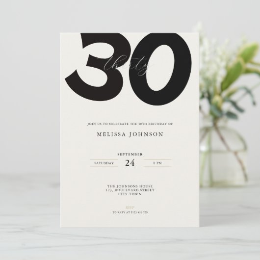 Elegant 30th Birthday Invitation - Minimal Style Kaart (Staand voorkant)