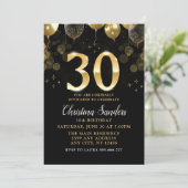 Elegant 30th Birthday Invitation with Gold Ballons Kaart (Staand voorkant)