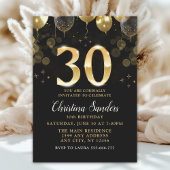 Elegant 30th Birthday Invitation with Gold Ballons Kaart
