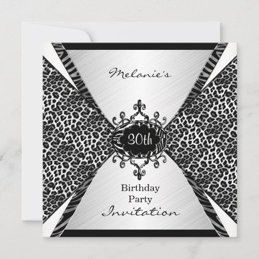 Elegant 30th Birthday Leopard Zebra Black White Kaart (Voorkant)
