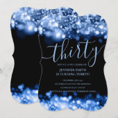 Elegant 30th Birthday Navy Blue Glam Lights Kaart (Voorkant / Achterkant)