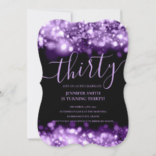 Elegant 30th Birthday Paars Glam Lights Kaart