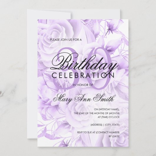 Elegant 30th Birthday Party Floral Paars Kaart (Voorkant)