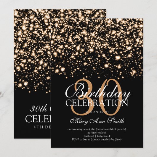 Elegant 30th Birthday Party Gold Midnight Glam Kaart (Voorkant / Achterkant)