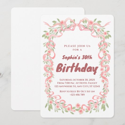 Elegant 30th Birthday Party Invitation Kaart (Voorkant / Achterkant)