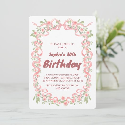 Elegant 30th Birthday Party Invitation Kaart (Staand voorkant)