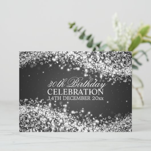 Elegant 30th Birthday Party Sparging Wave Black Kaart (Staand voorkant)