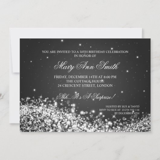 Elegant 30th Birthday Party Sparging Wave Black Kaart (Achterkant)