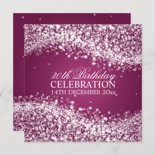 Elegant 30th Birthday Party Sparging Wave Pink Kaart (Voorkant / Achterkant)