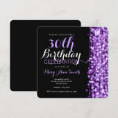 Elegant 30th Birthday Party Sparkles Paars Kaart (Voorkant / Achterkant)
