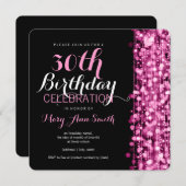 Elegant 30th Birthday Party Sparkles Pink Kaart (Voorkant / Achterkant)