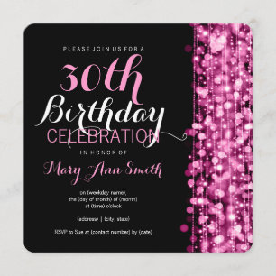 Elegant 30th Birthday Party Sparkles Pink Kaart