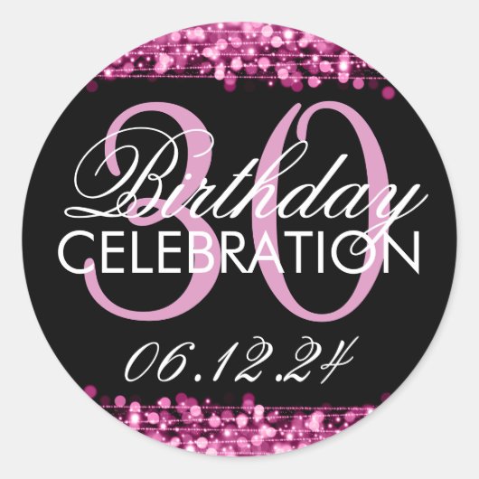 Elegant 30th Birthday Party Sparkles Pink Ronde Sticker (Voorkant)