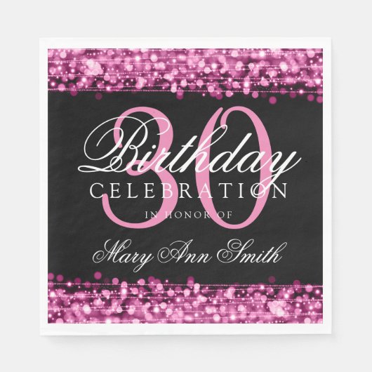 Elegant 30th Birthday Party Sparkles Pink Servet (Voorkant)