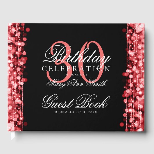 Elegant 30th Birthday Party Sparkles Red Gastenboek (Voorkant)