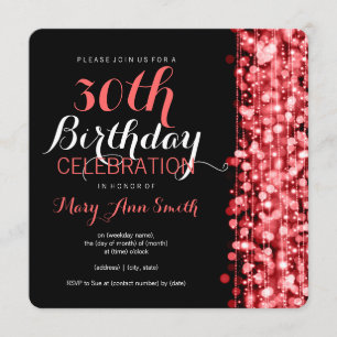 Elegant 30th Birthday Party Sparkles Red Kaart