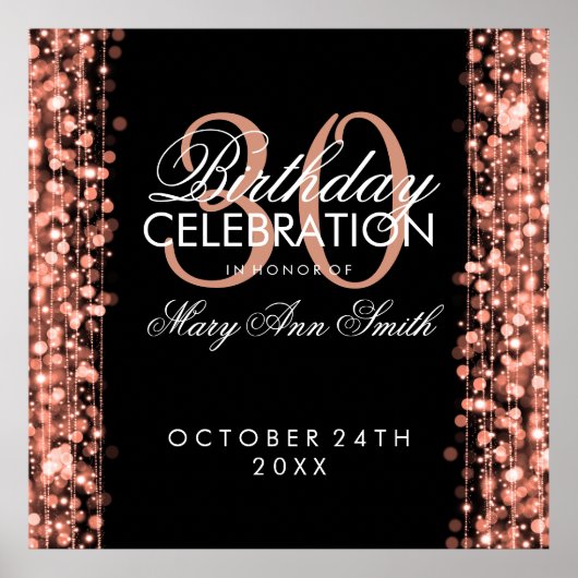 Elegant 30th Birthday Party Sparkles Roos Gold Poster (Voorkant)