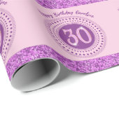 Elegant 30th Birthday Pink Glitter with Stripes Cadeaupapier (Rol Hoek)