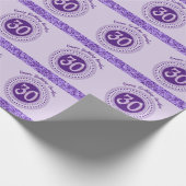 Elegant 30th Birthday Purple Glitter with Stripes Cadeaupapier (Hoek)