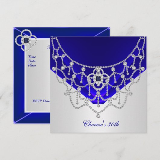 Elegant 30th Birthday Rich Royal Blue Silver White Kaart (Voorkant / Achterkant)