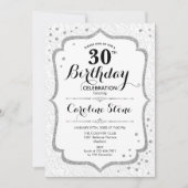 Elegant 30th Birthday - Silver White Invitation Kaart (Voorkant)