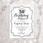 Elegant 30th Birthday - Silver White Invitation Kaart<br><div class="desc">Elegant 30th Birthday Invitation. Stijlvol design in wit en zilver. Kenmerken het demaspatroon,  het manuscriptdoopvont en faux glitter zilveren confetti. Ideaal voor een glam tijdens de viering van de witte verjaardag. Kan op elke leeftijd aan show worden aangepast. Bericht me als u verdere aanpassing nodig hebt.</div>