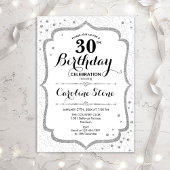 Elegant 30th Birthday - Silver White Invitation Kaart